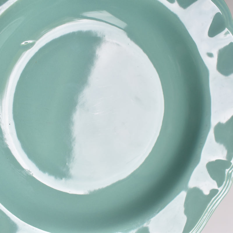Vintage deep plate, flower rim, green E