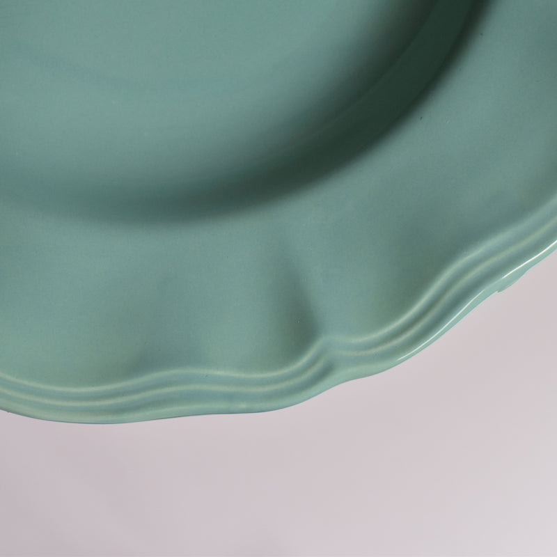 Vintage deep plate, flower rim, green E