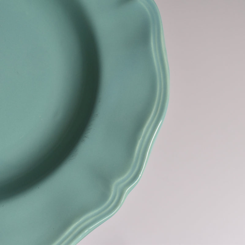 Vintage deep plate, flower rim, green E