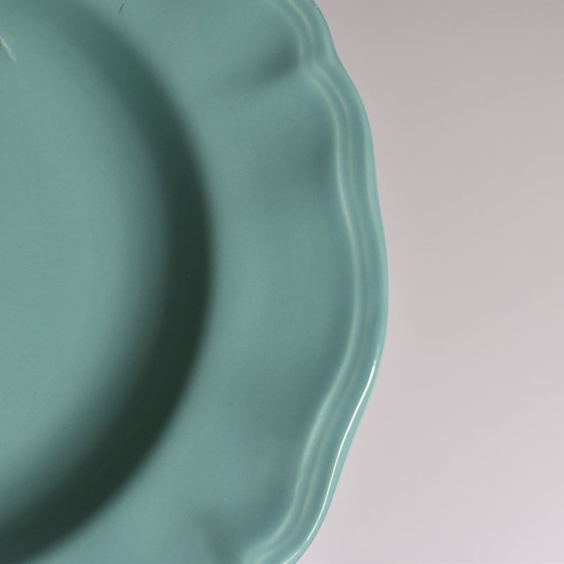 Vintage deep plate, flower rim, green E