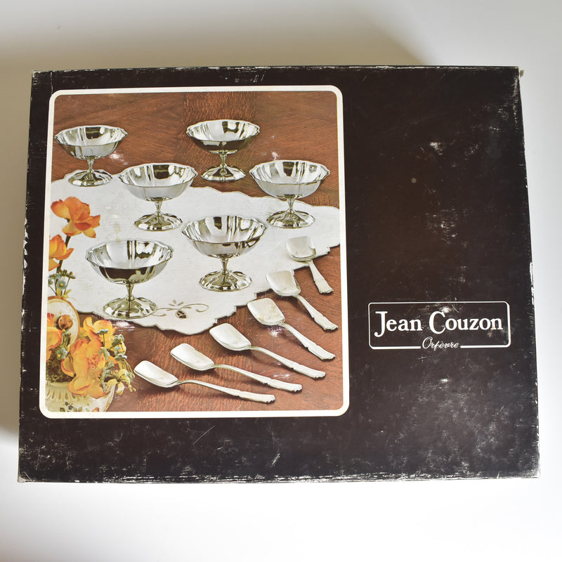 Vintage Ice Cream Coupes & Spoons, Jean Couzon, 6-Piece Set (Boxed) B