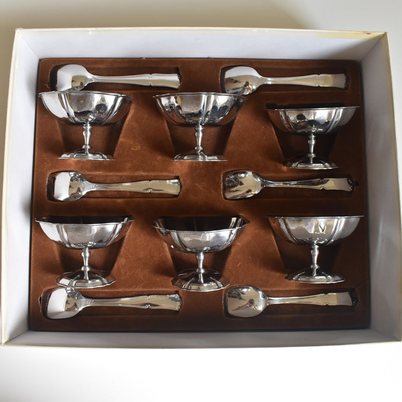 Vintage Ice Cream Coupes & Spoons, Jean Couzon, 6-Piece Set (Boxed) B