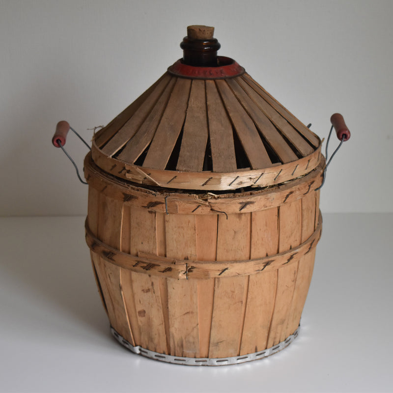 Antique Demijohn Bottle with Basket, Brown