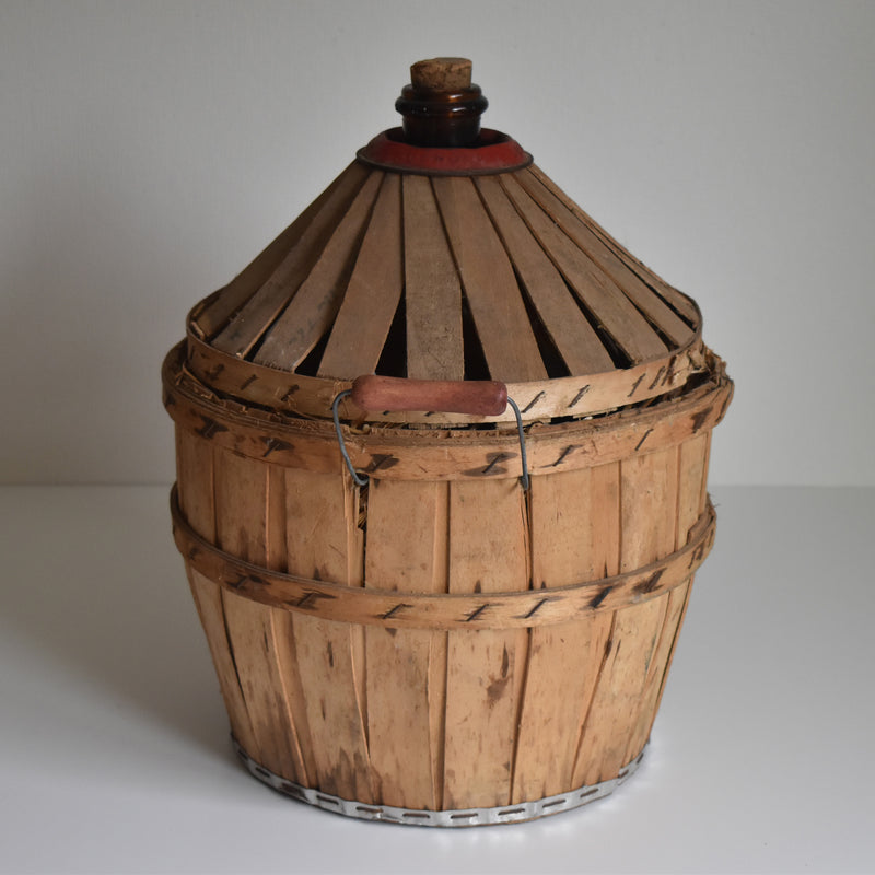 Antique Demijohn Bottle with Basket, Brown