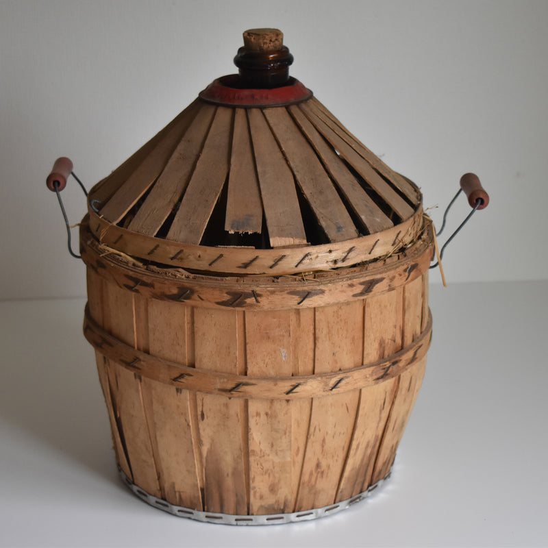 Antique Demijohn Bottle with Basket, Brown