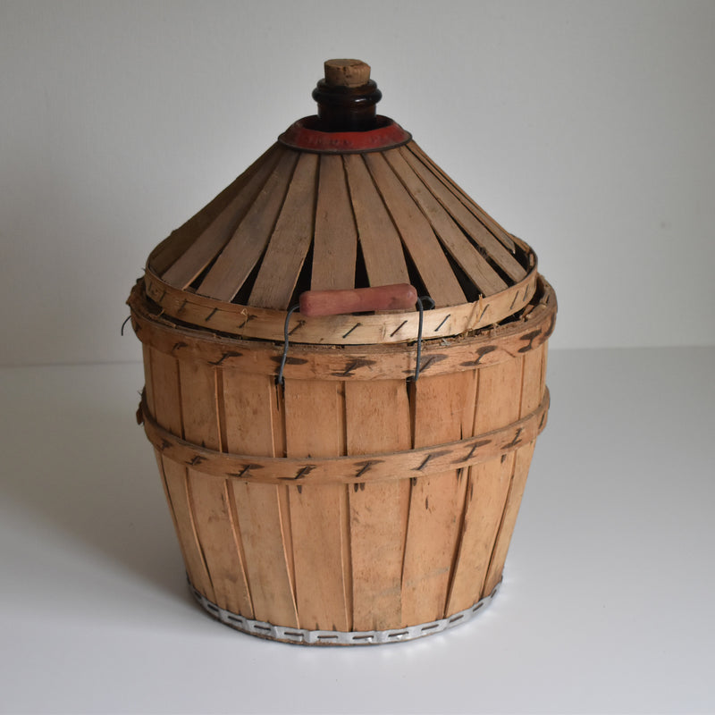 Antique Demijohn Bottle with Basket, Brown