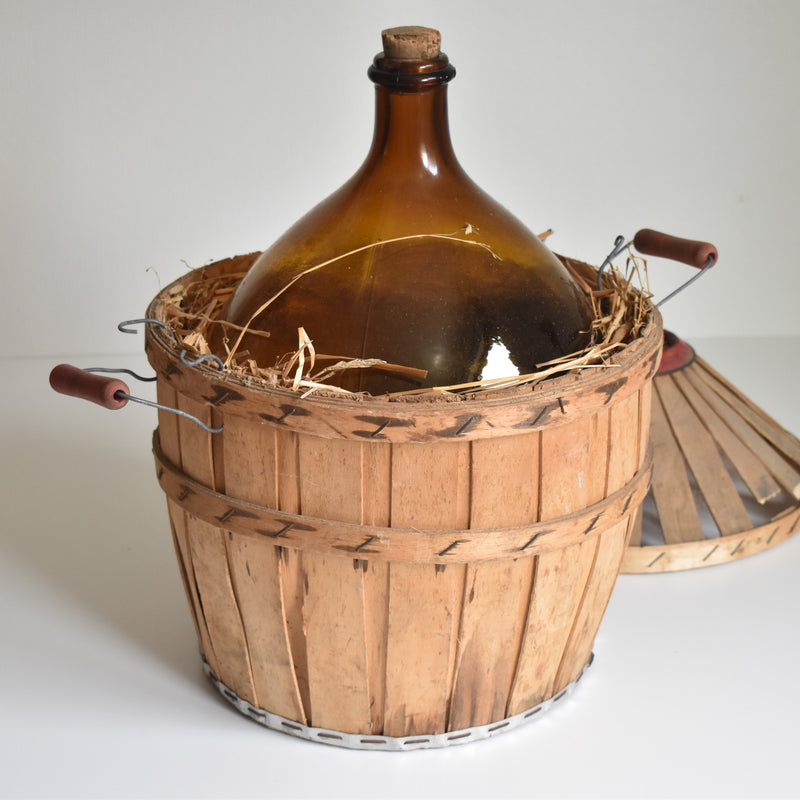 Antique Demijohn Bottle with Basket, Brown