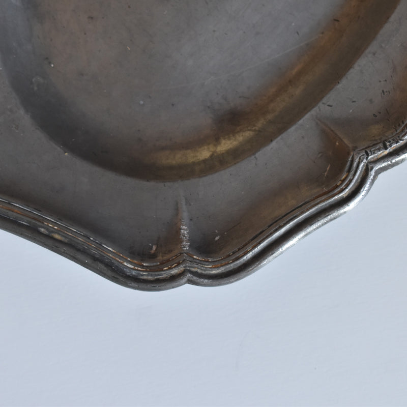 Antique Pewter Oval Flower Rim Plate A