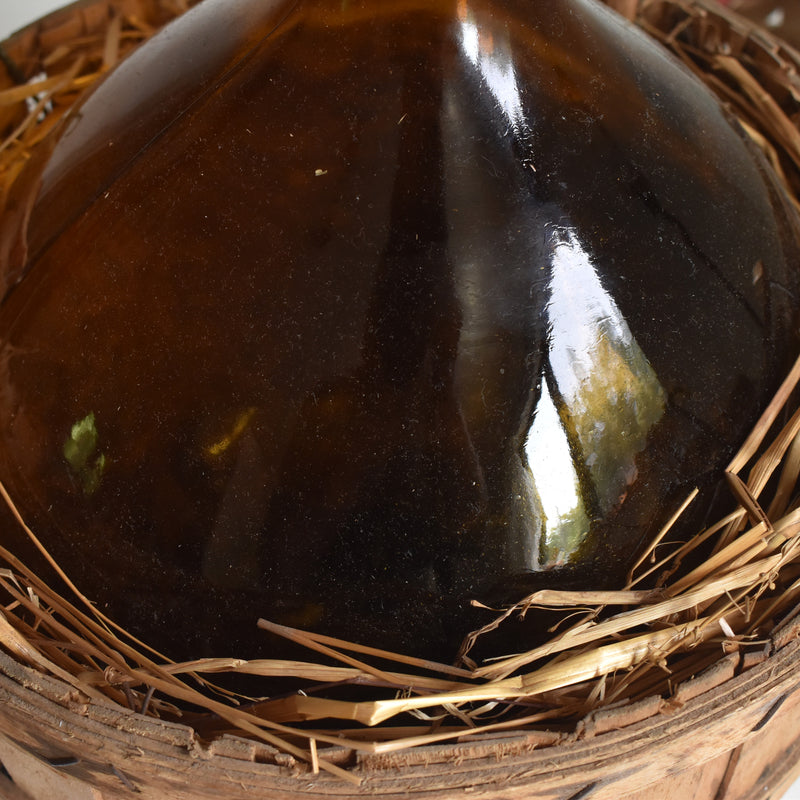 Antique Demijohn Bottle with Basket, Brown