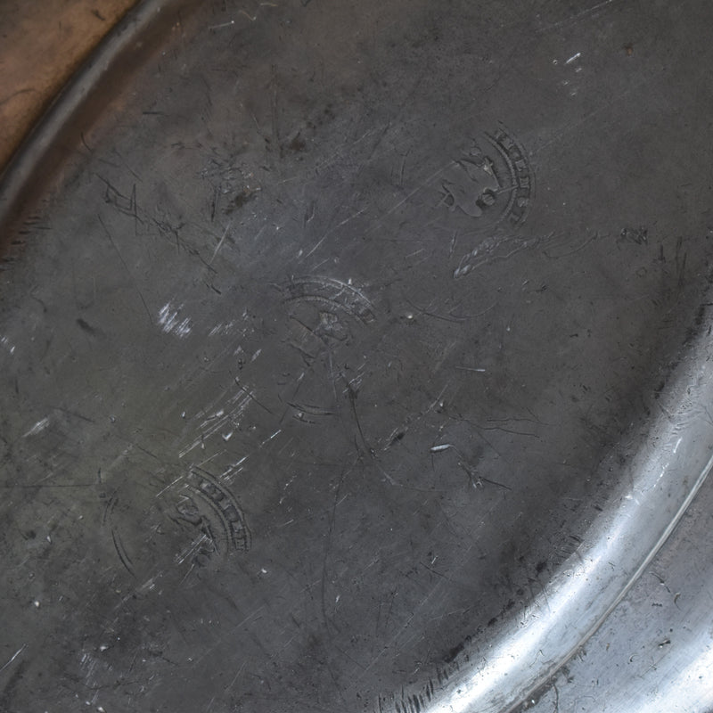 Antique Pewter Oval Flower Rim Plate A