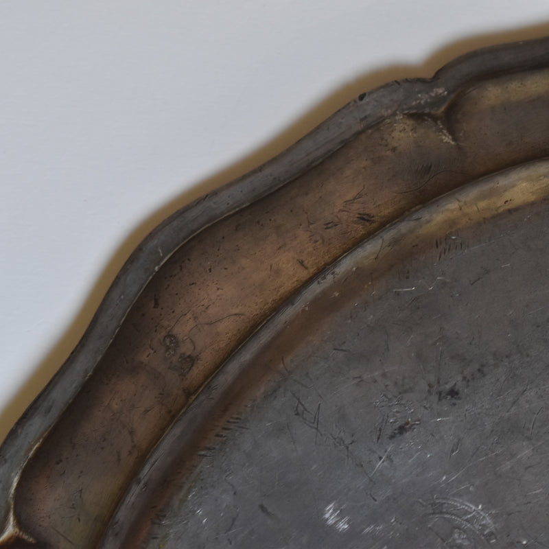 Antique Pewter Oval Flower Rim Plate A