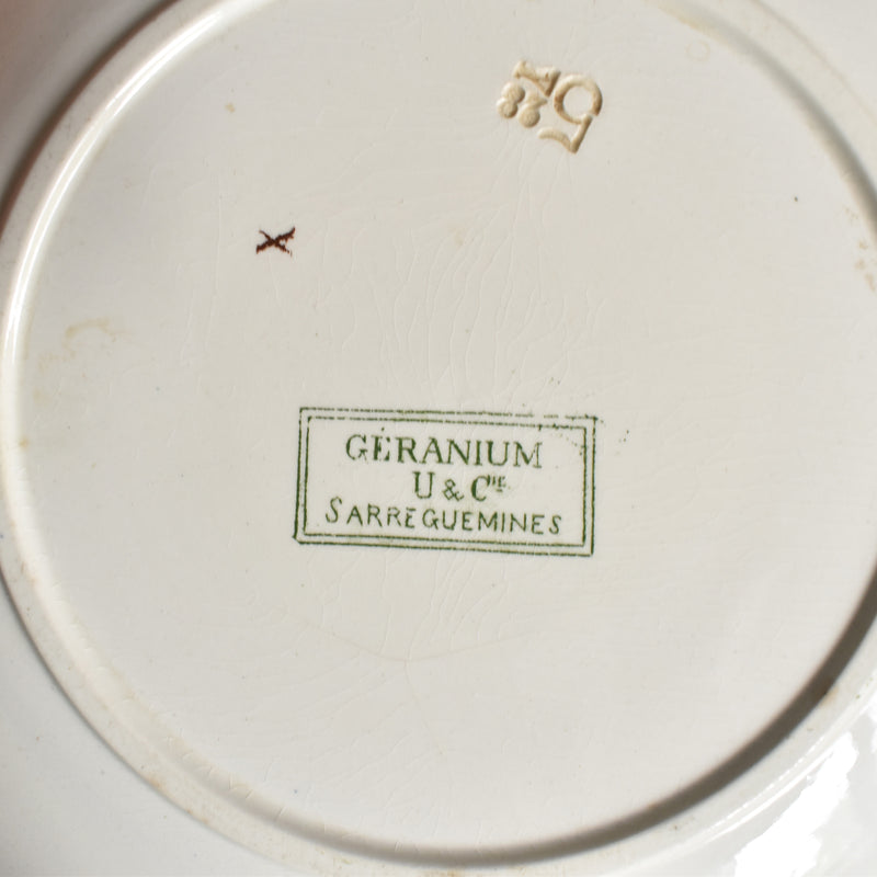 Antique Dessert Plate, U&C Sarreguemines, Géranium B
