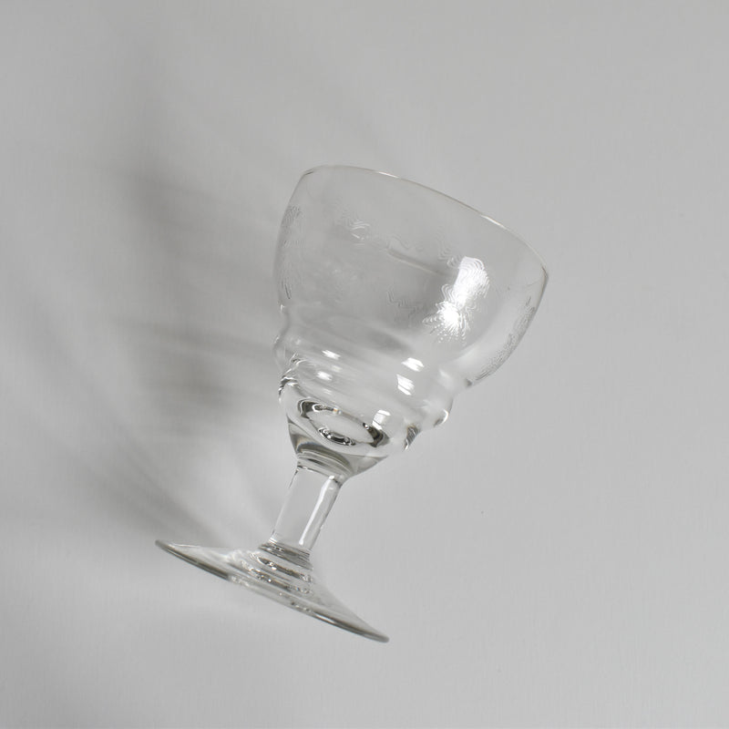 アンティーク赤ワイングラス エッチングZigZag