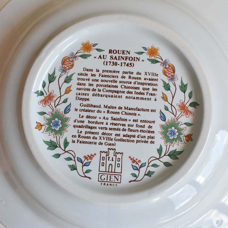 Vintage Deep Plate Gien Rouen Au Sainfoin A