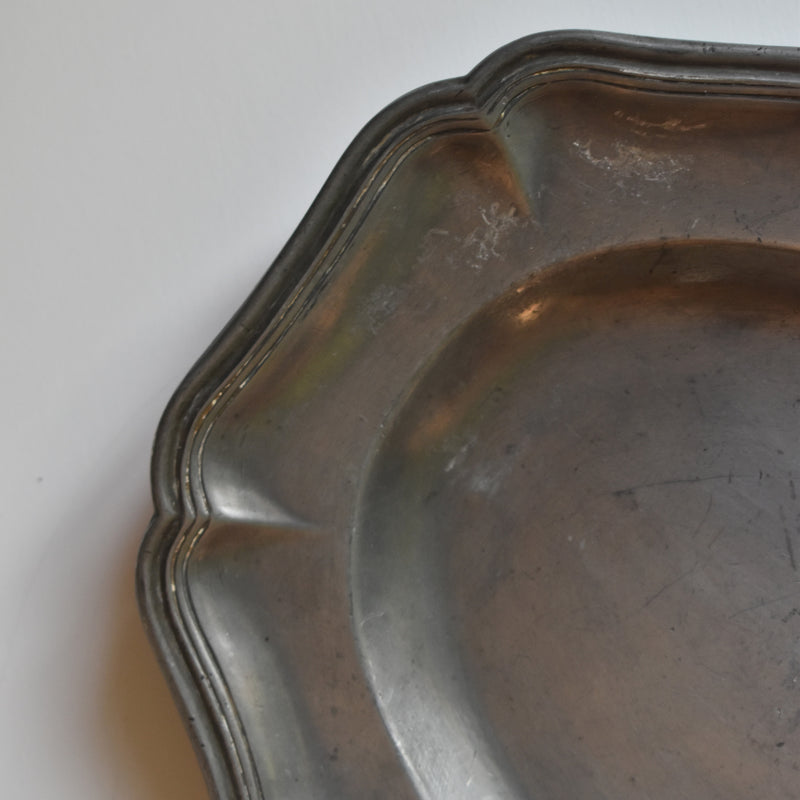 Antique Pewter Oval Flower Rim Plate B
