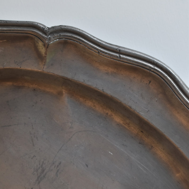 Antique Pewter Oval Flower Rim Plate B