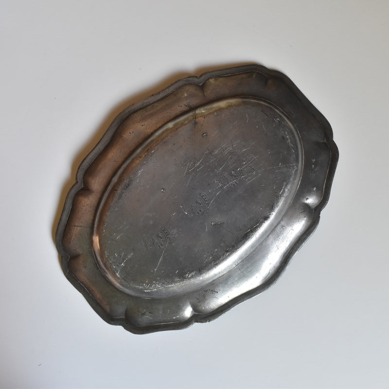 Antique Pewter Oval Flower Rim Plate B