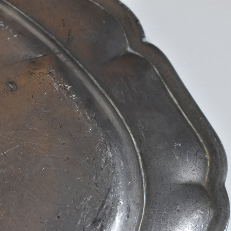 Antique Pewter Oval Flower Rim Plate B