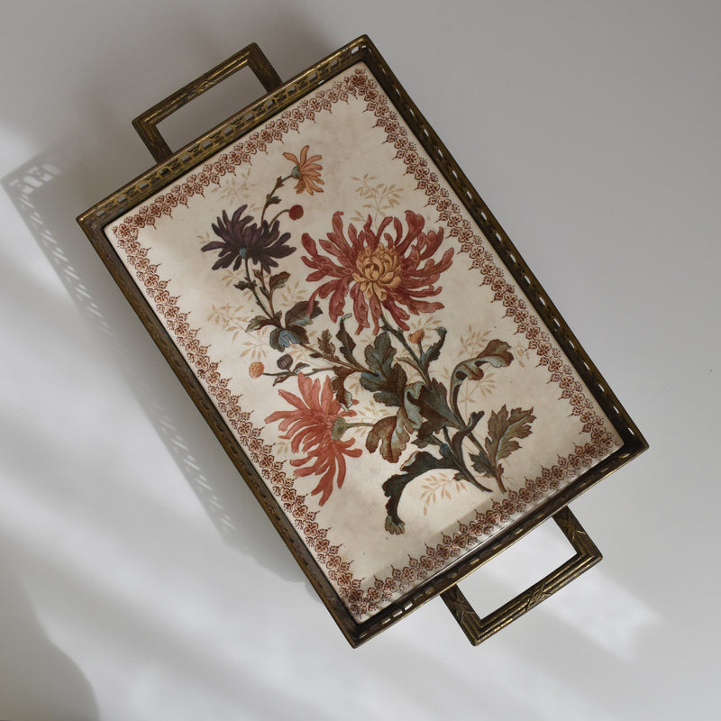 Antique tray, HB&C Choisy-le-Roi, Chrysanthemums