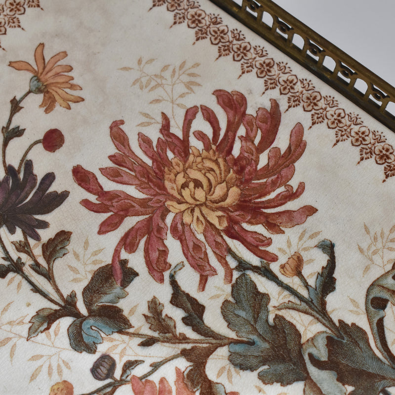 Antique tray, HB&C Choisy-le-Roi, Chrysanthemums