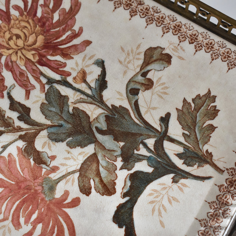 Antique tray, HB&C Choisy-le-Roi, Chrysanthemums