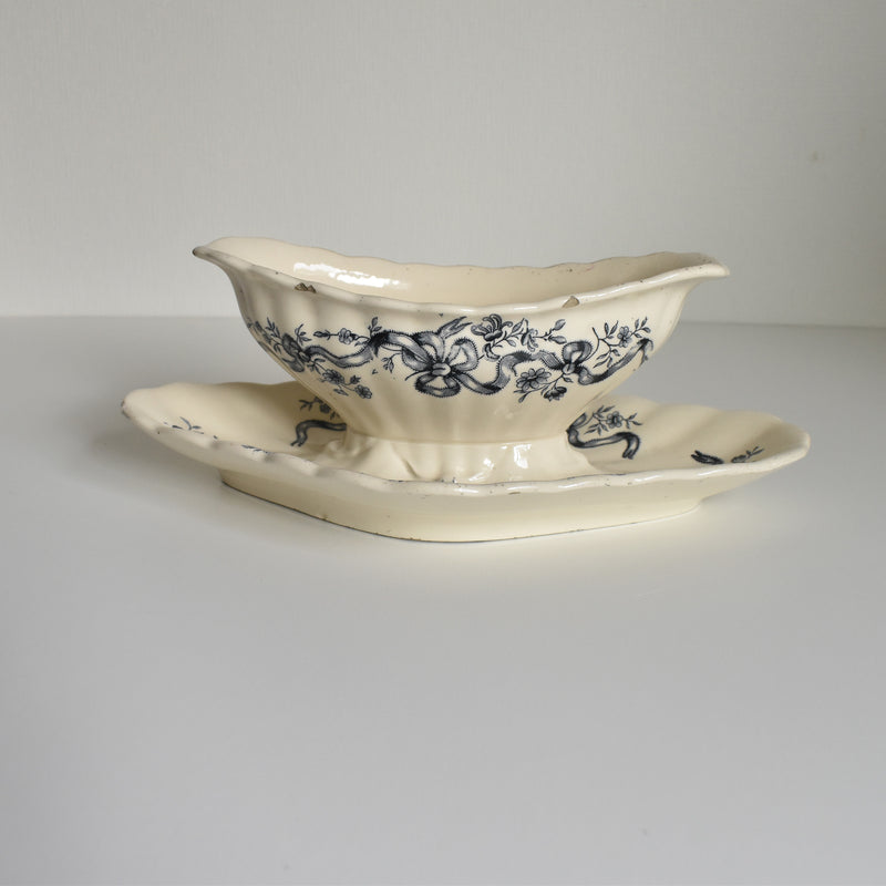 Antique Longchamp Sauce Boat, Rubans