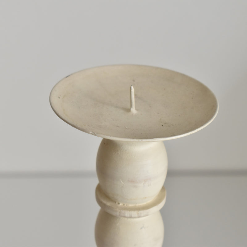 Vintage Wood Candle Holder, White