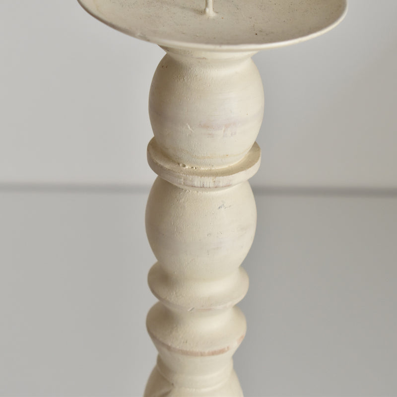 Vintage Wood Candle Holder, White