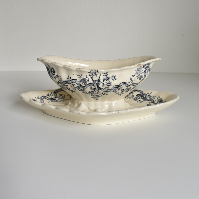 Antique Longchamp Sauce Boat, Rubans