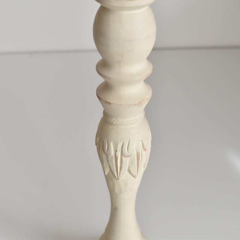 Vintage Wood Candle Holder, White