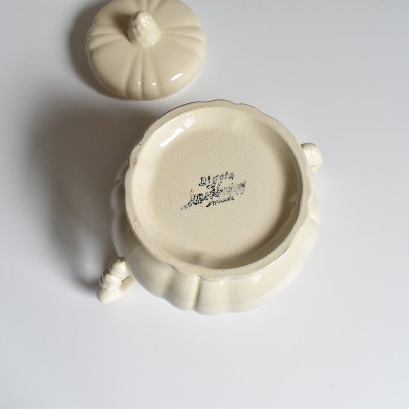 Vintage Sugar Pot Digoin & Sarreguemines Ivoire Floral Rim