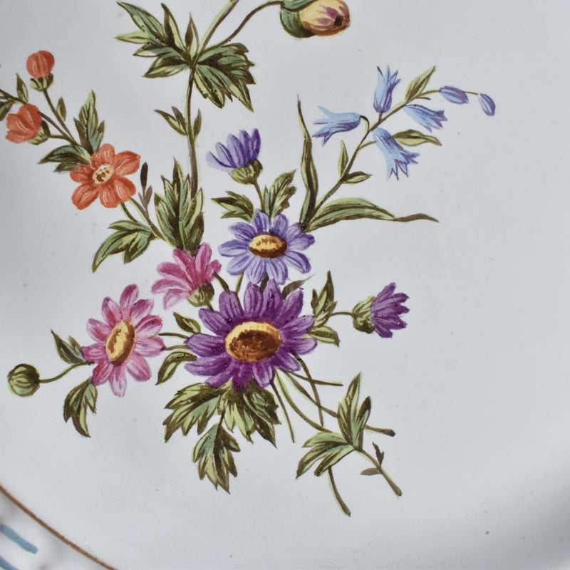 Antique Plate Blue Pannier Relief Fleurs C