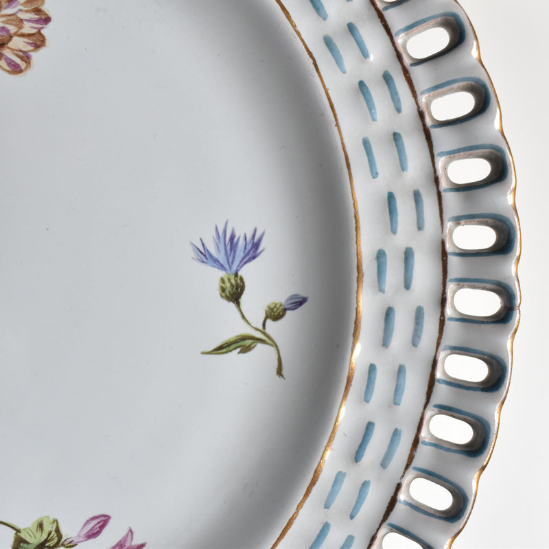 Antique Plate Blue Pannier Relief Fleurs C