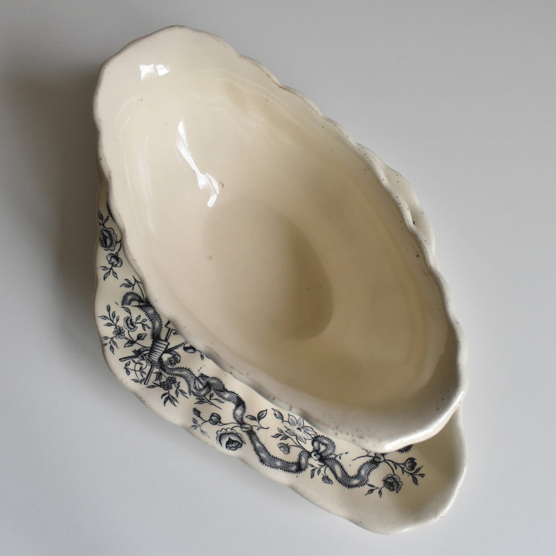 Antique Longchamp Sauce Boat, Rubans