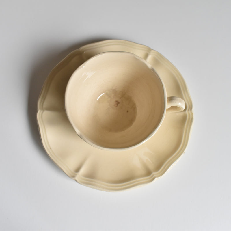 Vintage Cup & Saucer: Digoin & Sarreguemines, Ivoire, Flower Rim