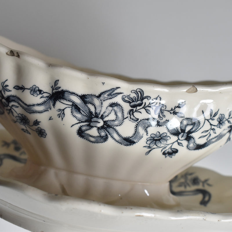 Antique Longchamp Sauce Boat, Rubans
