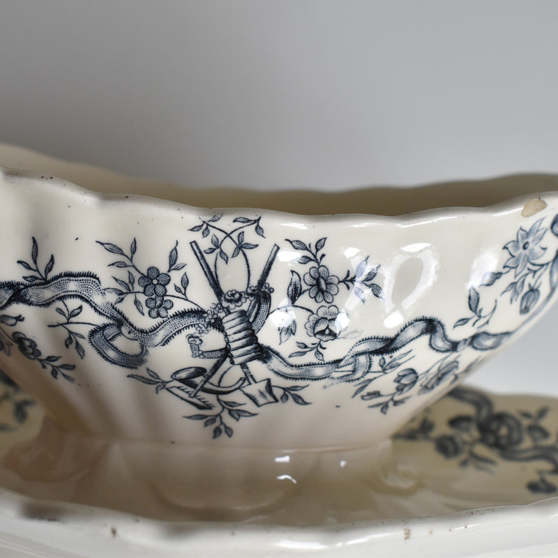Antique Longchamp Sauce Boat, Rubans