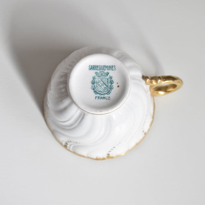 Vintage Cup Digoin & Sarreguemines Perle White & Gold A