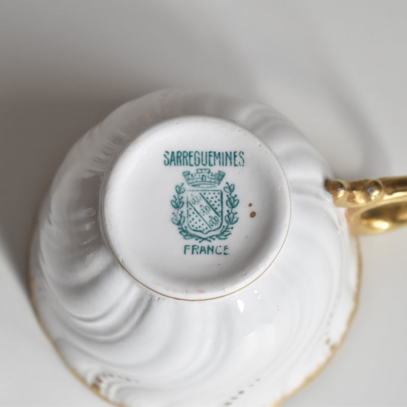 Vintage Cup Digoin & Sarreguemines Perle White & Gold A