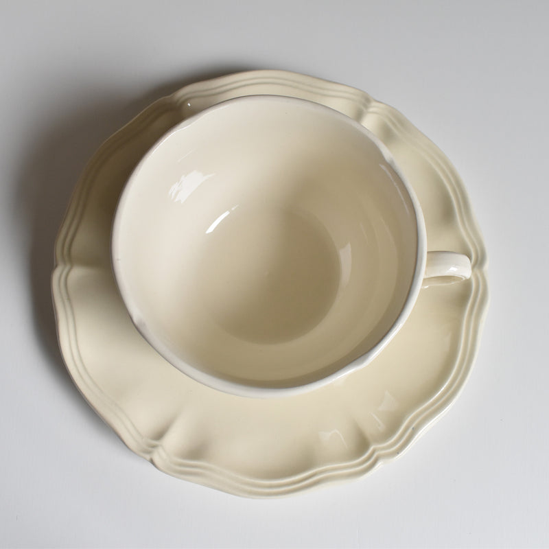 Vintage Chocolate Cup & Saucer Digoin & Sarreguemines Ivoire Petal Rim A