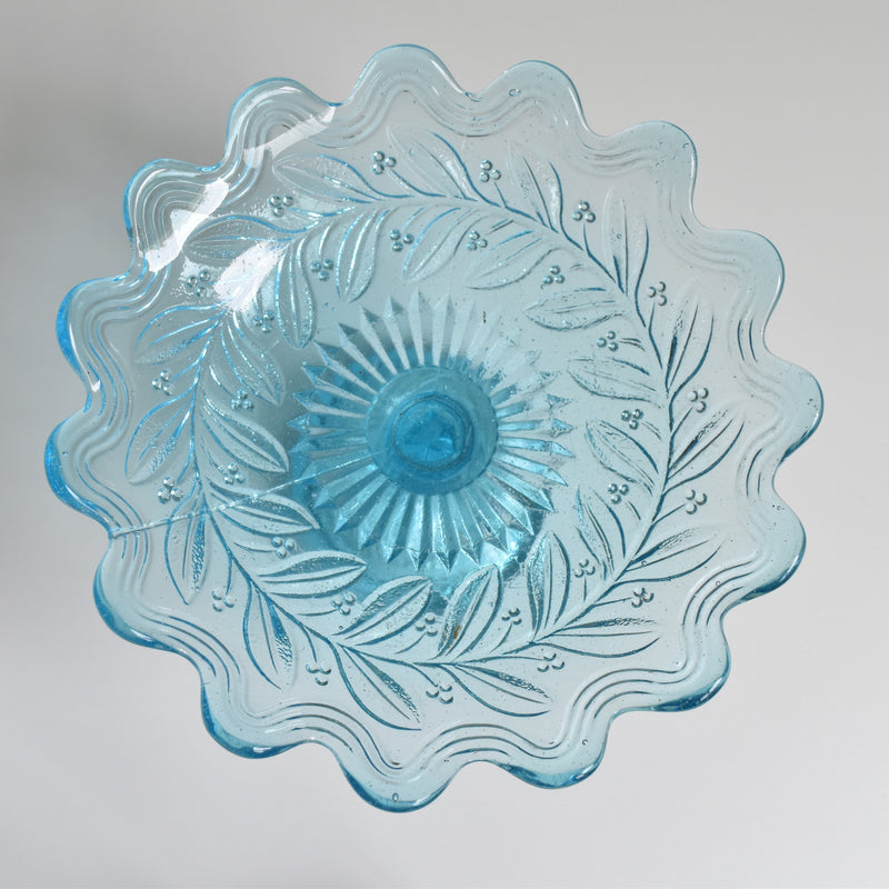 ヴィンテージ ガラスコンポティエ　Gui　ブルー