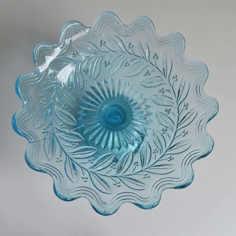 ヴィンテージ ガラスコンポティエ　Gui　ブルー