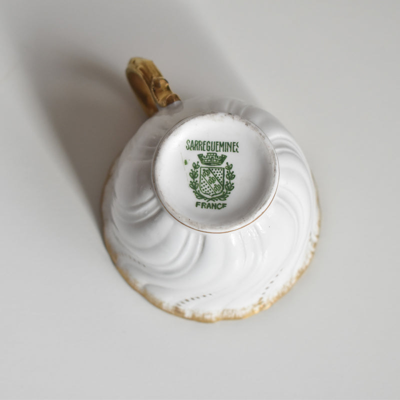 Vintage cup Digoin & Sarreguemines Perle white & gold D