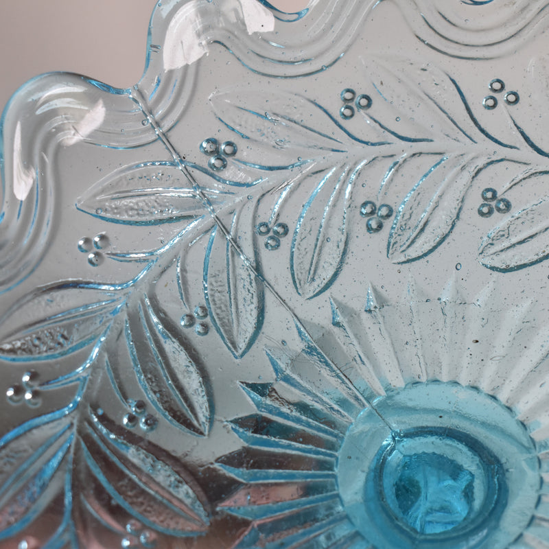 ヴィンテージ ガラスコンポティエ　Gui　ブルー