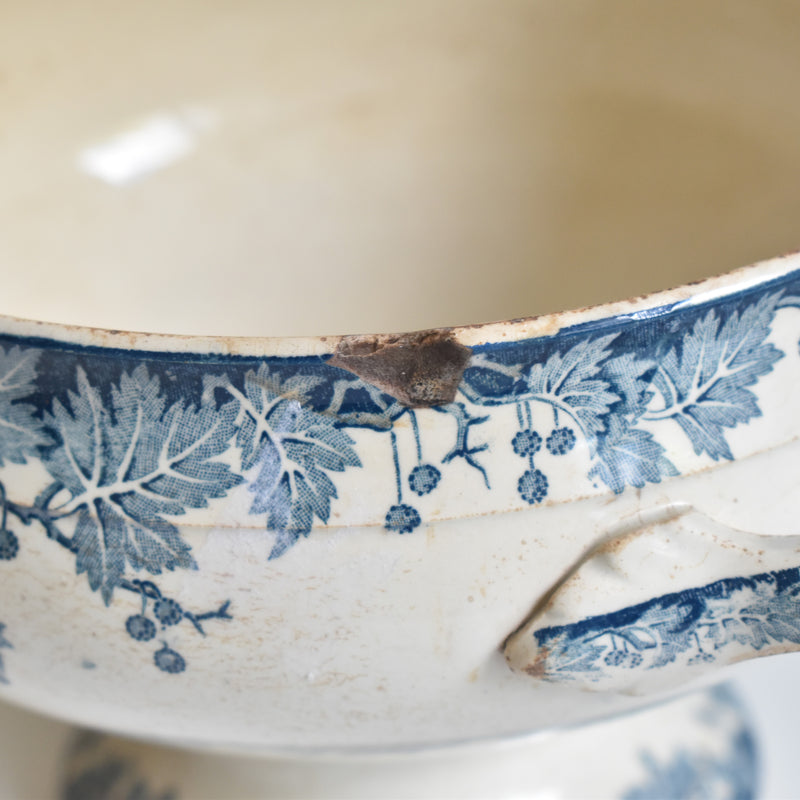 Antique Soup Tureen, No Lid, Saint-Amand Platane (Blue)