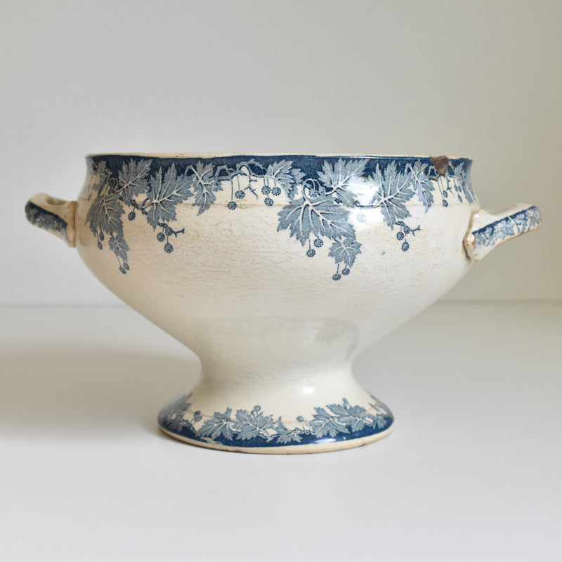 Antique Soup Tureen, No Lid, Saint-Amand Platane (Blue)