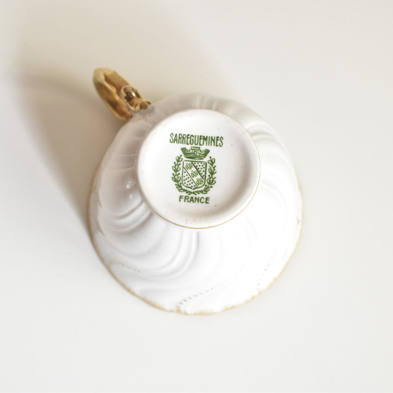 Vintage Cup Digoin & Sarreguemines Perle white & gold F