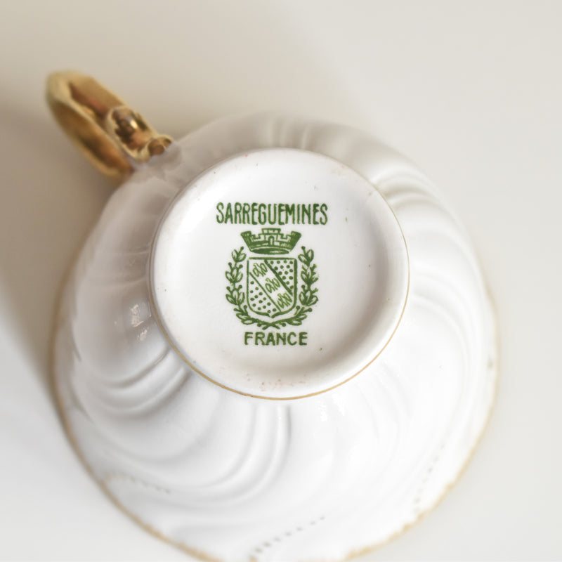 Vintage Cup Digoin & Sarreguemines Perle white & gold F