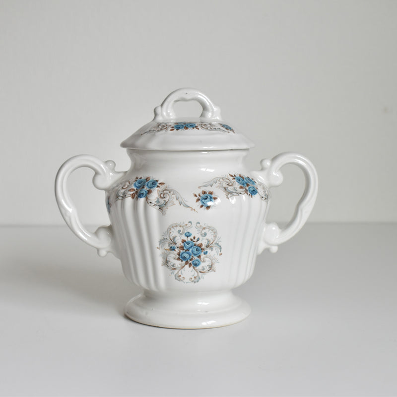Vintage Sugar Pot Orsy Mulandero Roses bleues