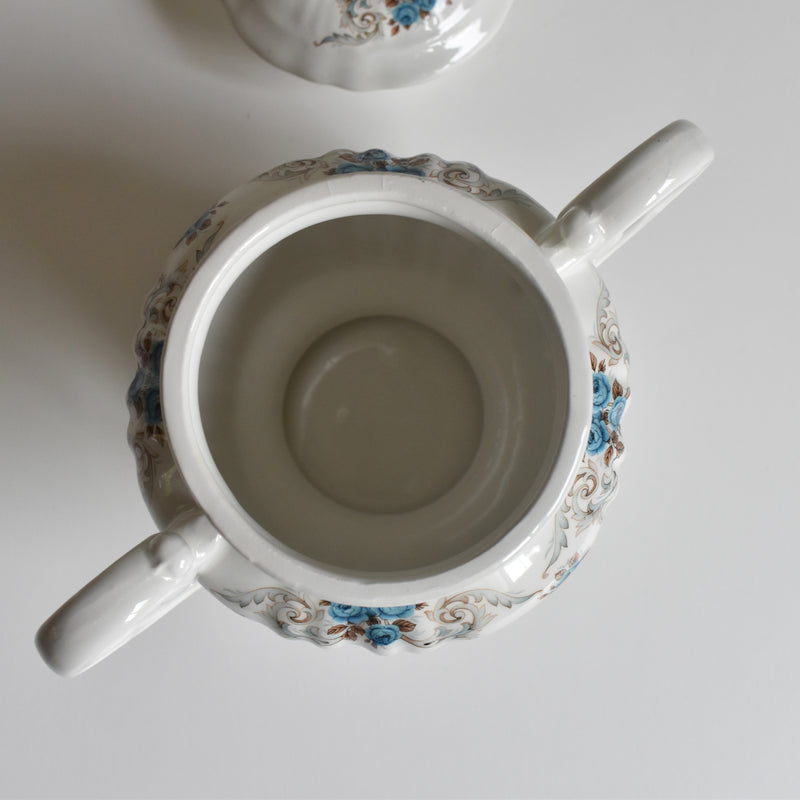 Vintage Sugar Pot Orsy Mulandero Roses bleues